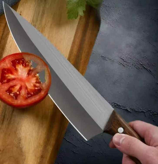 Professional Chef Knife – 8 Inch Japanese Style Kitchen Knife with Hammered Stainless Steel Blade & Wood Handle–Ultra Sharp Multipurpose for Meat,Vegetables & More (Cover Knife)