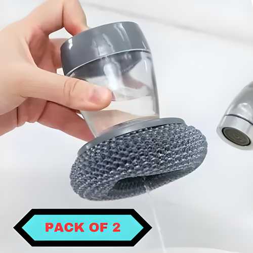 Pack of 2, Soap Dispensing Palm Brush, Soap Dispensing Palm Scrub Brush with Drip Tray, Kitchen Soap Dispensing Brush Washing Brush for Dishes Pots Pans Sink Cleaning, Kitchen Tool